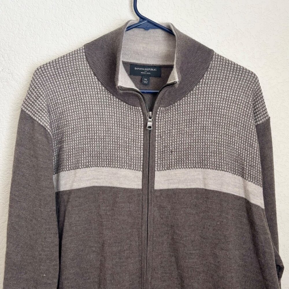 Banana Republic Men’s Merino Wool Blend Sweater XL Full Zip Gray Winter - Picture 2 of 8